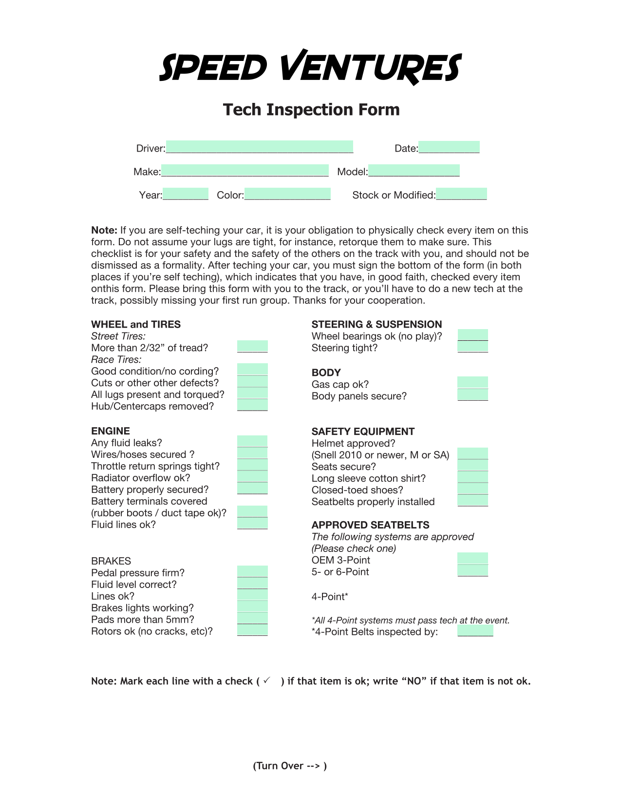 Tech Inspection Form screenshot