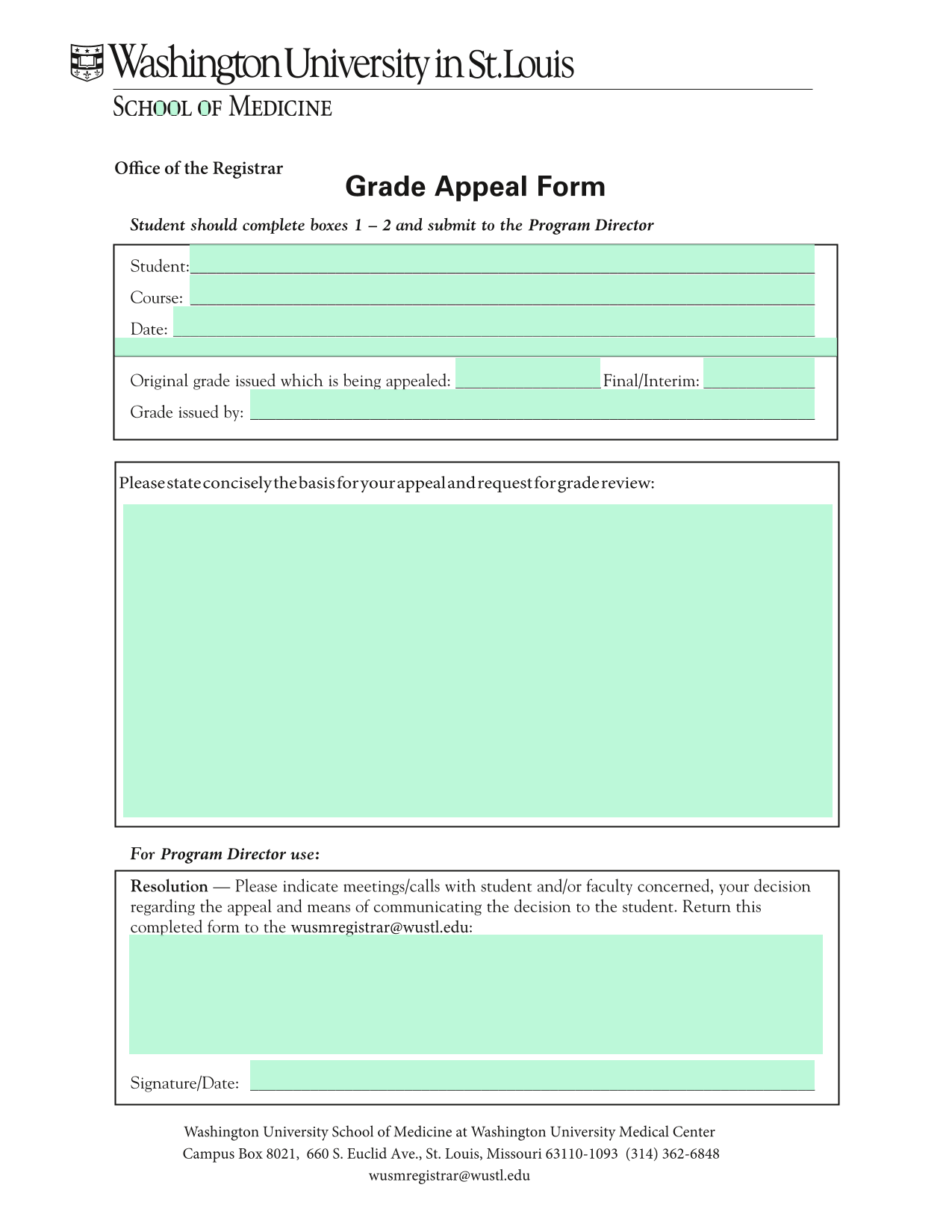 Grade Appeal Form screenshot