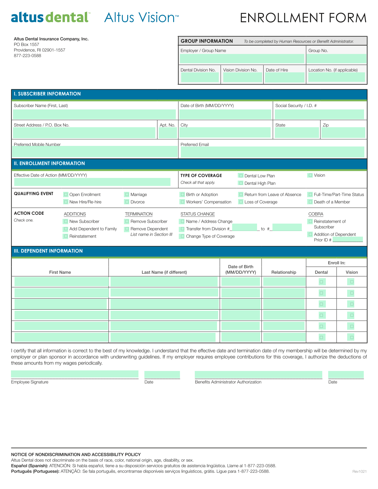 Enrollment Form screenshot
