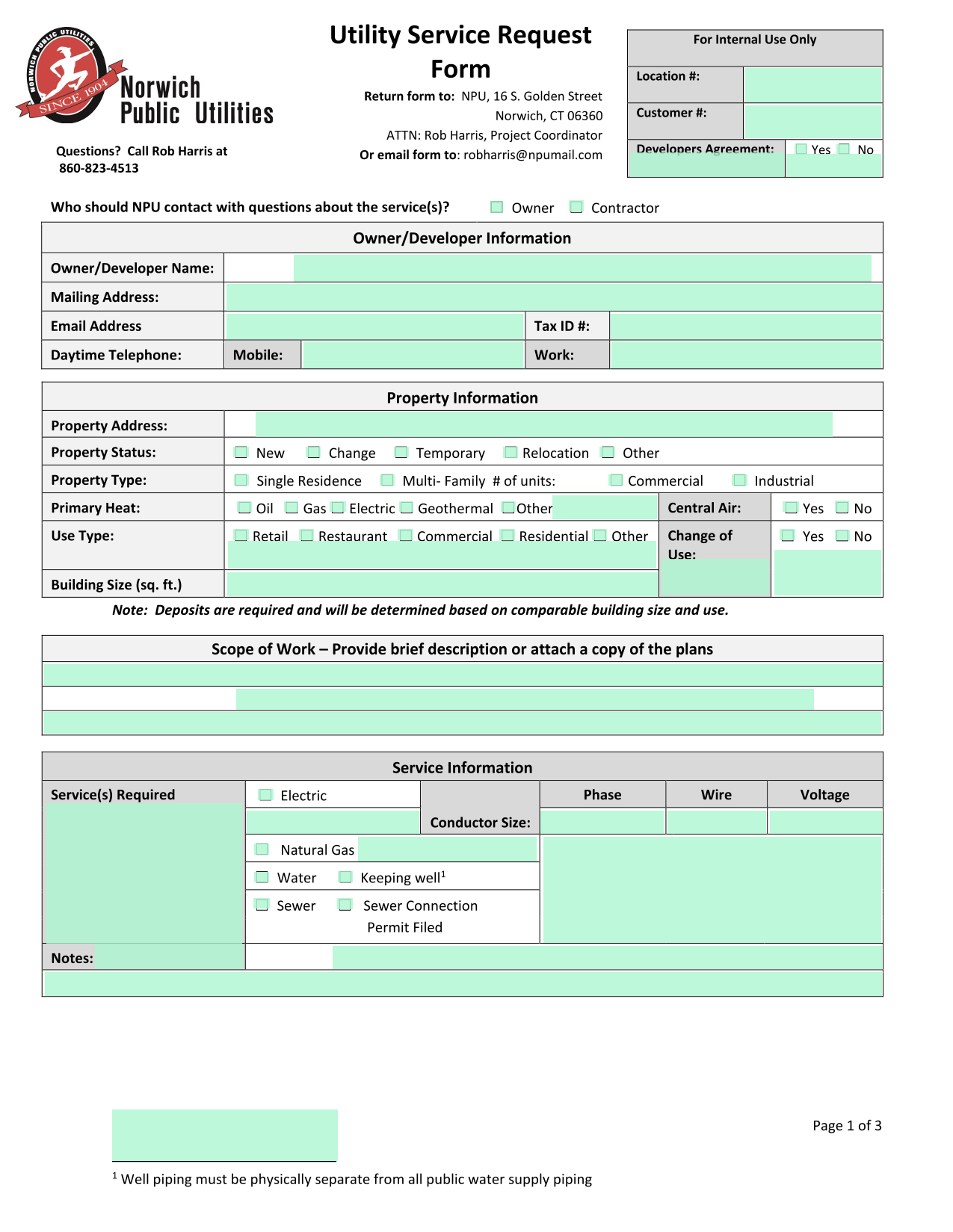 Utility Service Request Form screenshot