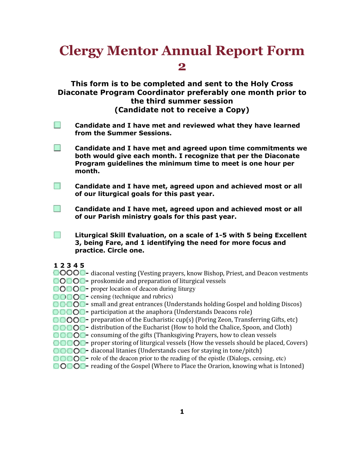 Clergy Mentor Annual Report Form screenshot