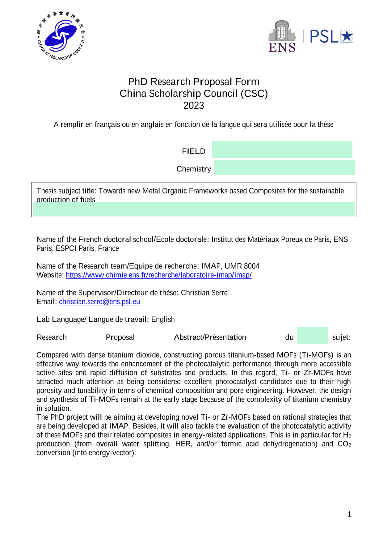 PhD Research Proposal Form screenshot