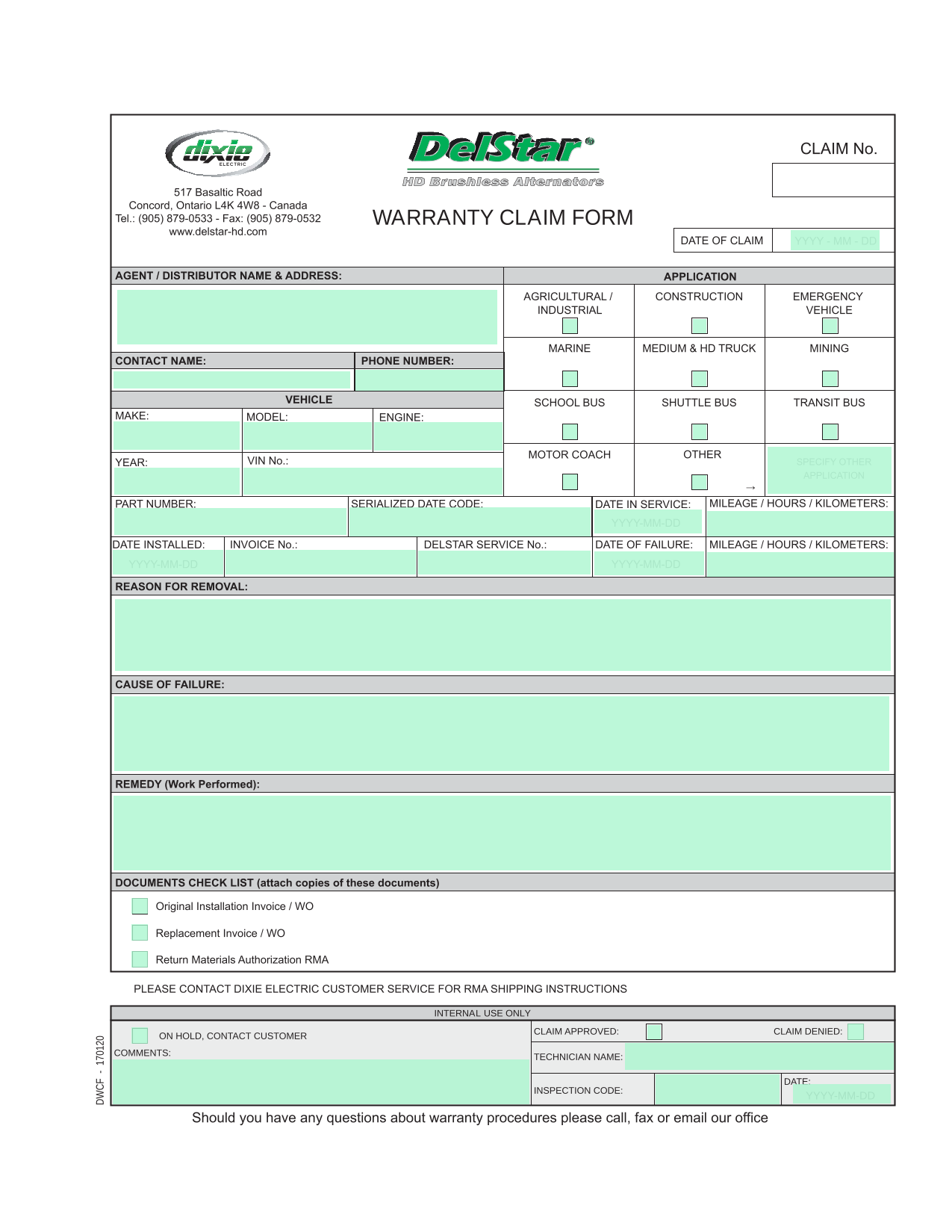 Warranty Claim Form screenshot