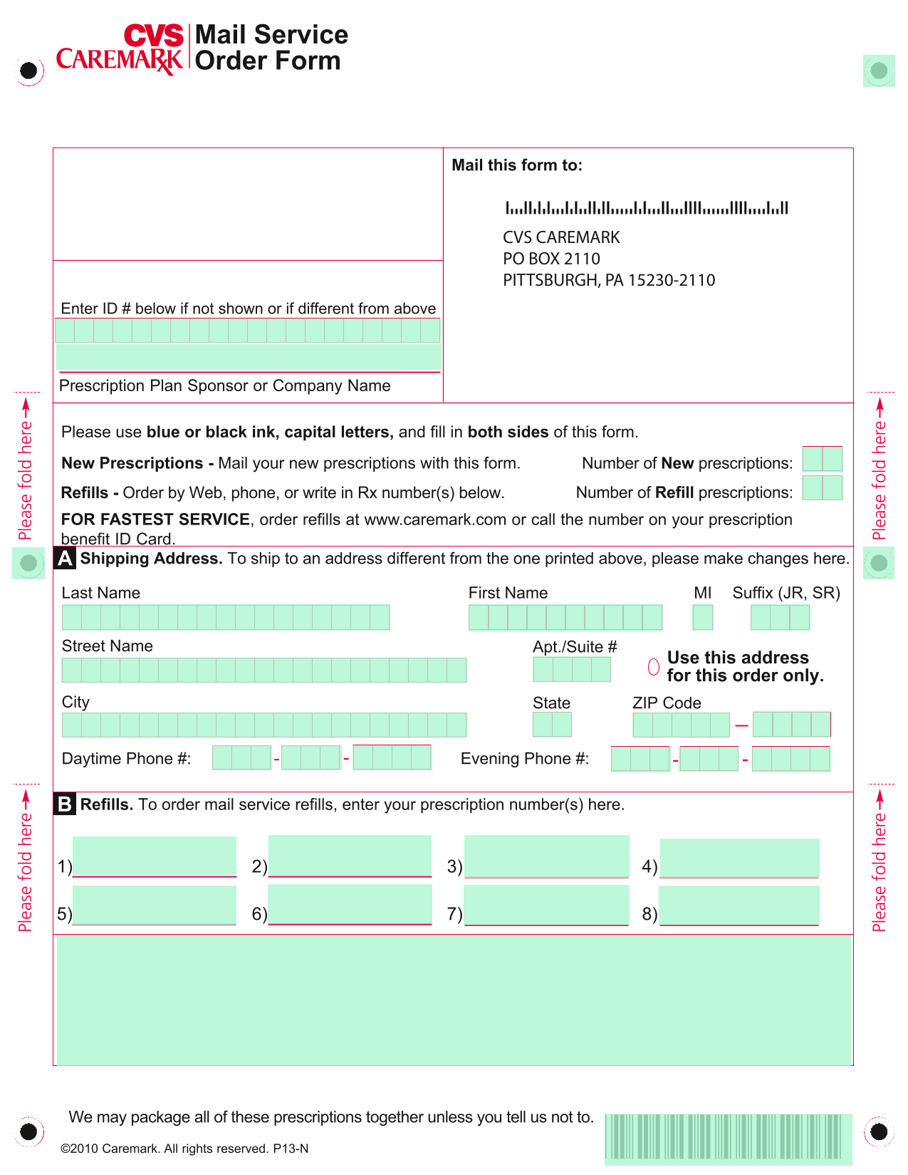 Mail Service Order Form screenshot