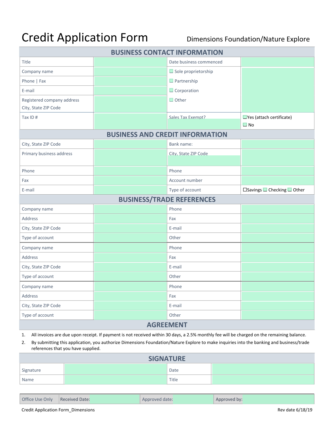 Credit Application Form screenshot