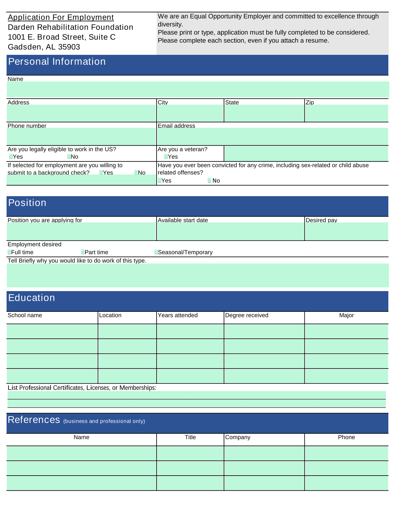Application For Employment screenshot
