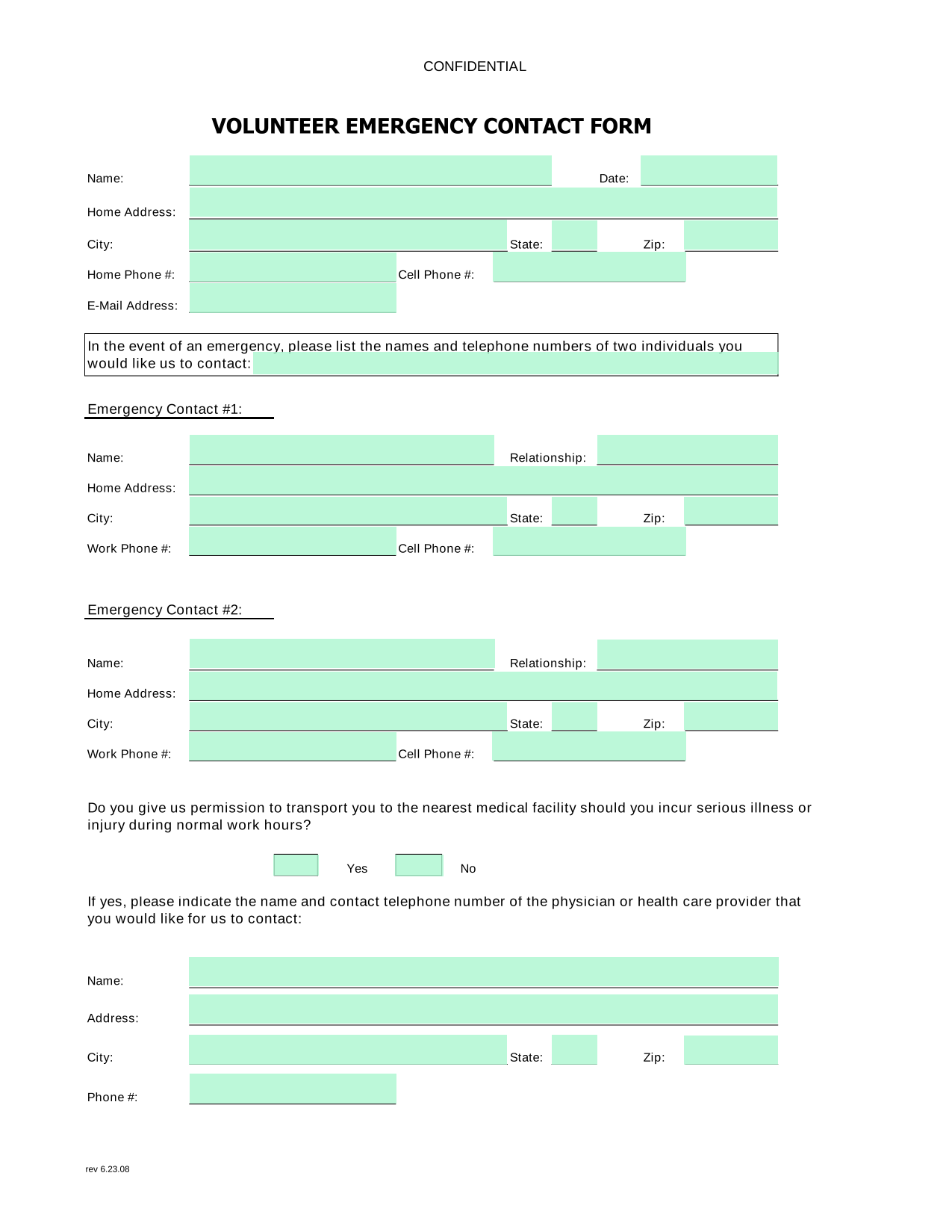 VOLUNTEER EMERGENCY CONTACT FORM screenshot