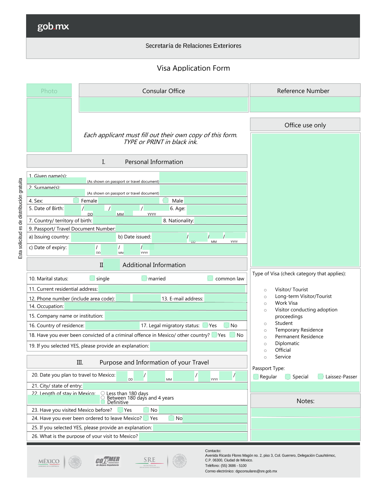 Visa Application Form screenshot