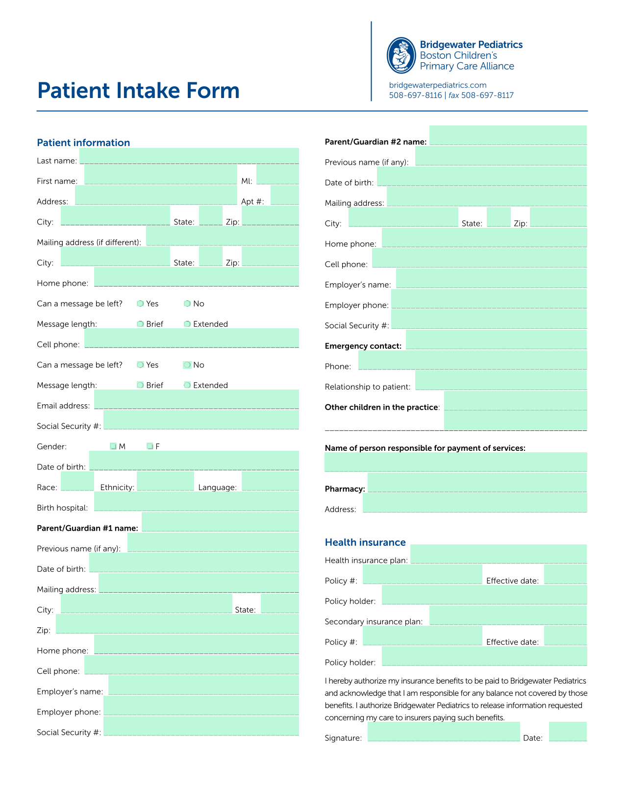 Patient Intake Form screenshot
