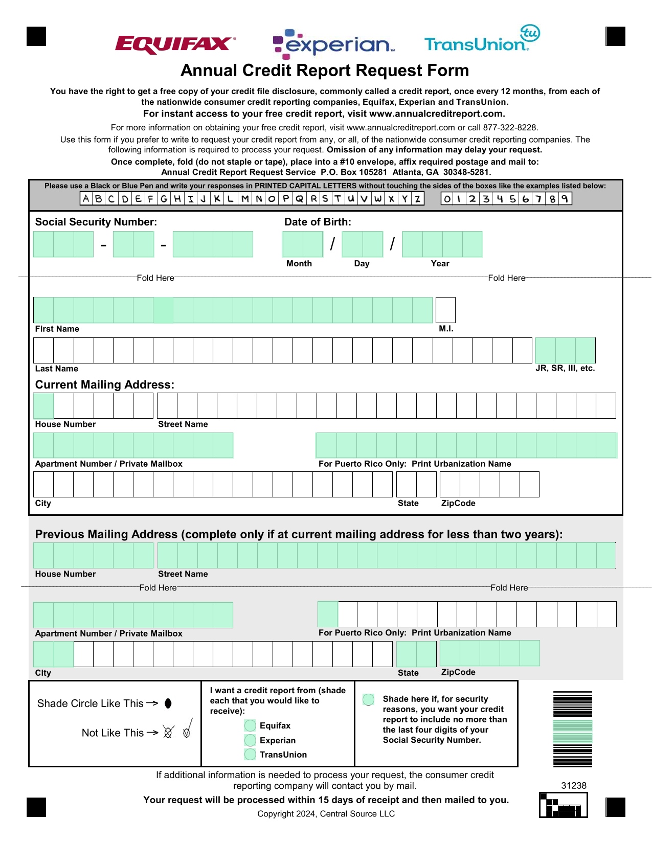Annual Credit Report Request Form screenshot