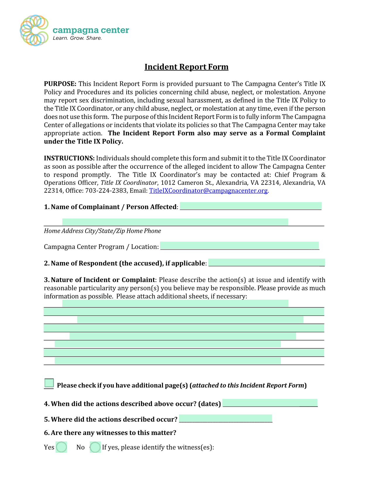 Incident Report Form screenshot