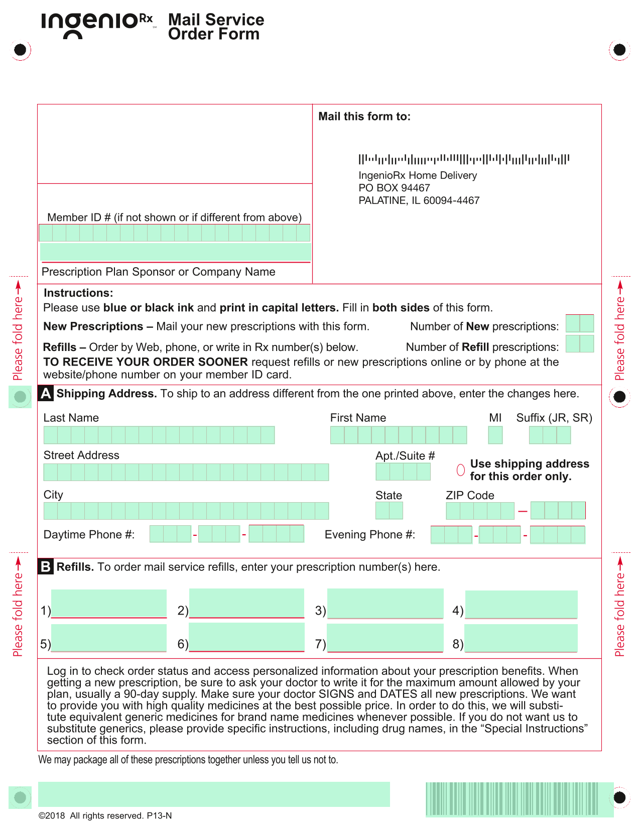 Mail Service Order Form screenshot