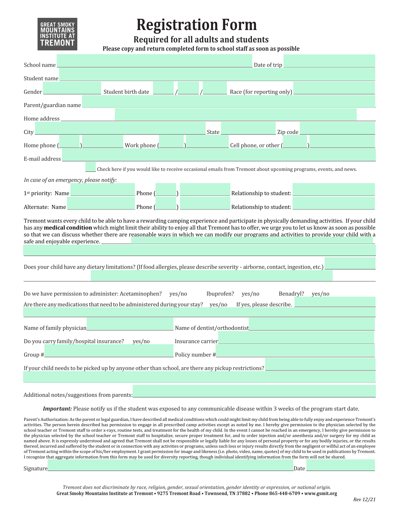 Registration Form screenshot