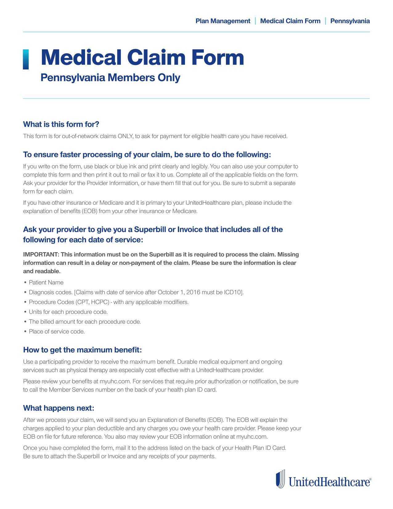Medical Claim Form screenshot