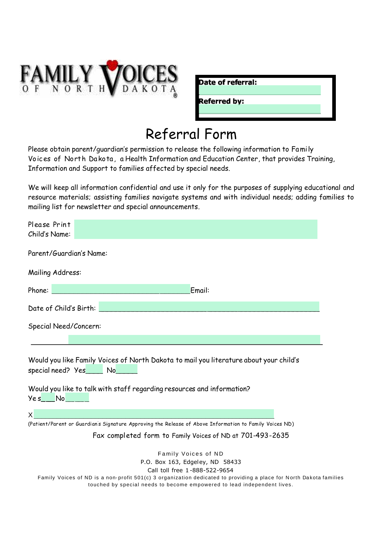 Referral Form screenshot
