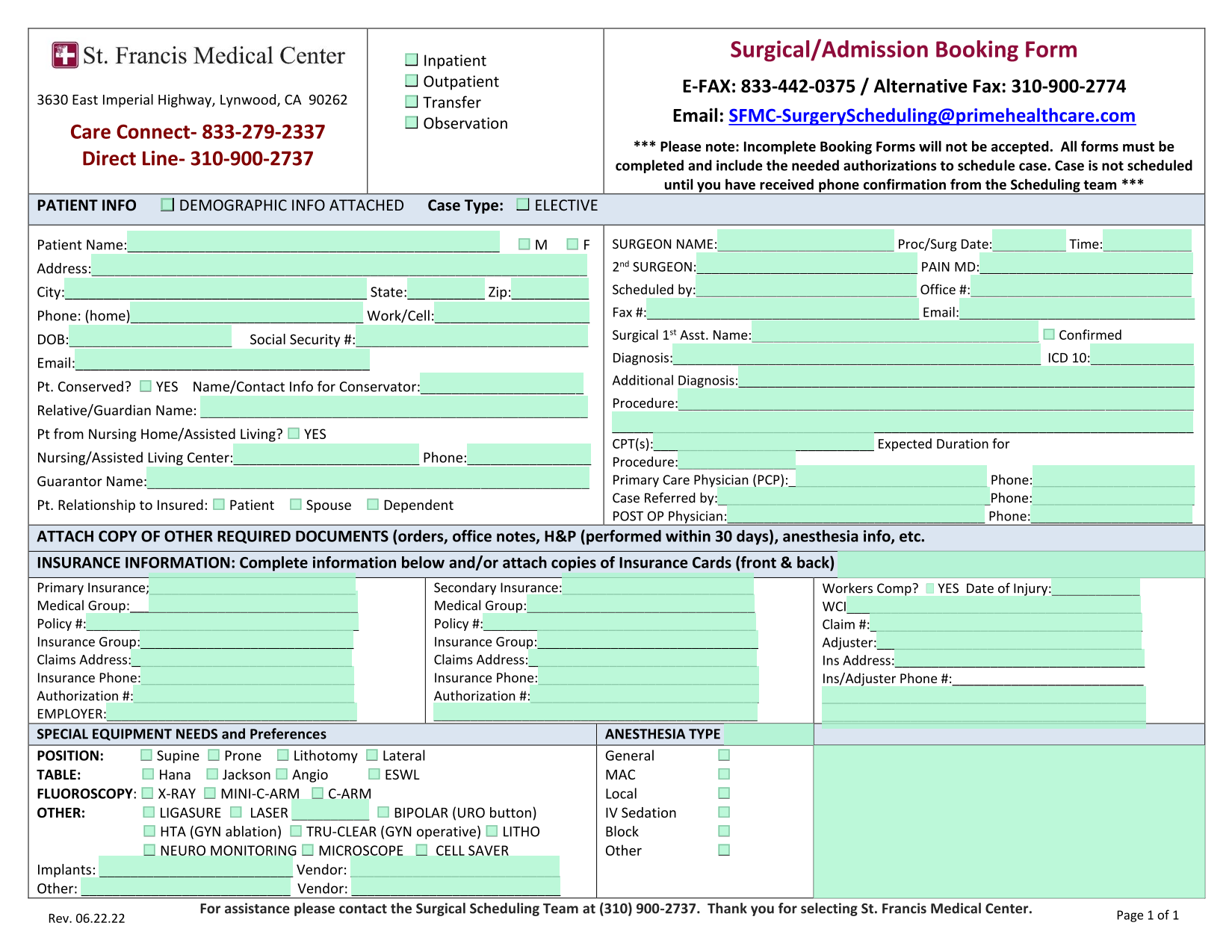 SurgicalAdmission Booking Form screenshot
