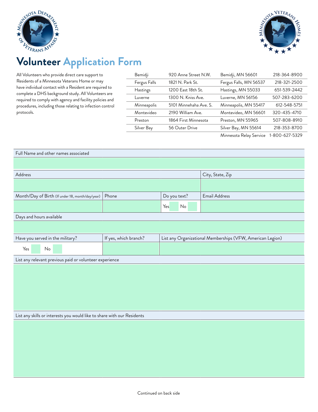 Volunteer Application Form screenshot