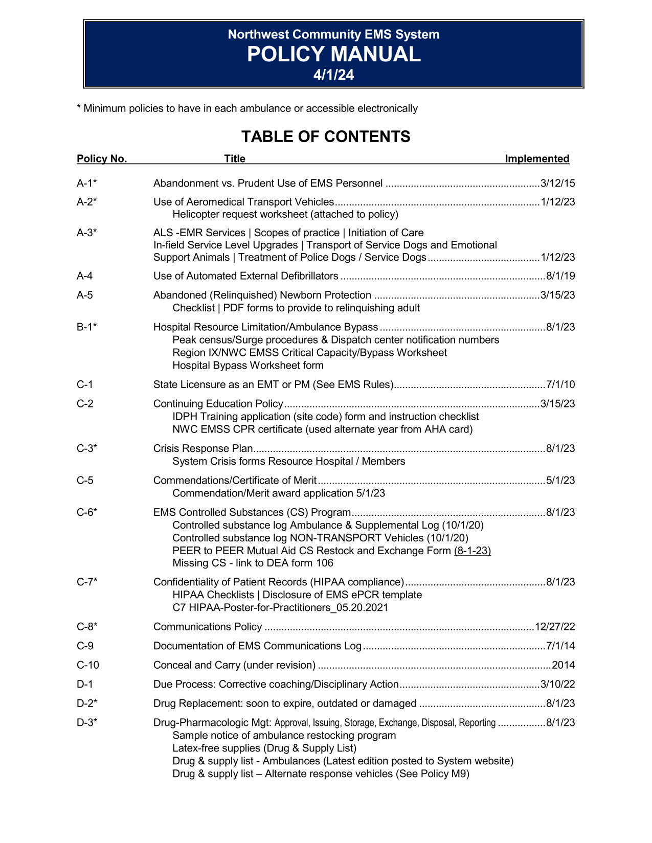 Northwest Community EMS System Policy Manual screenshot