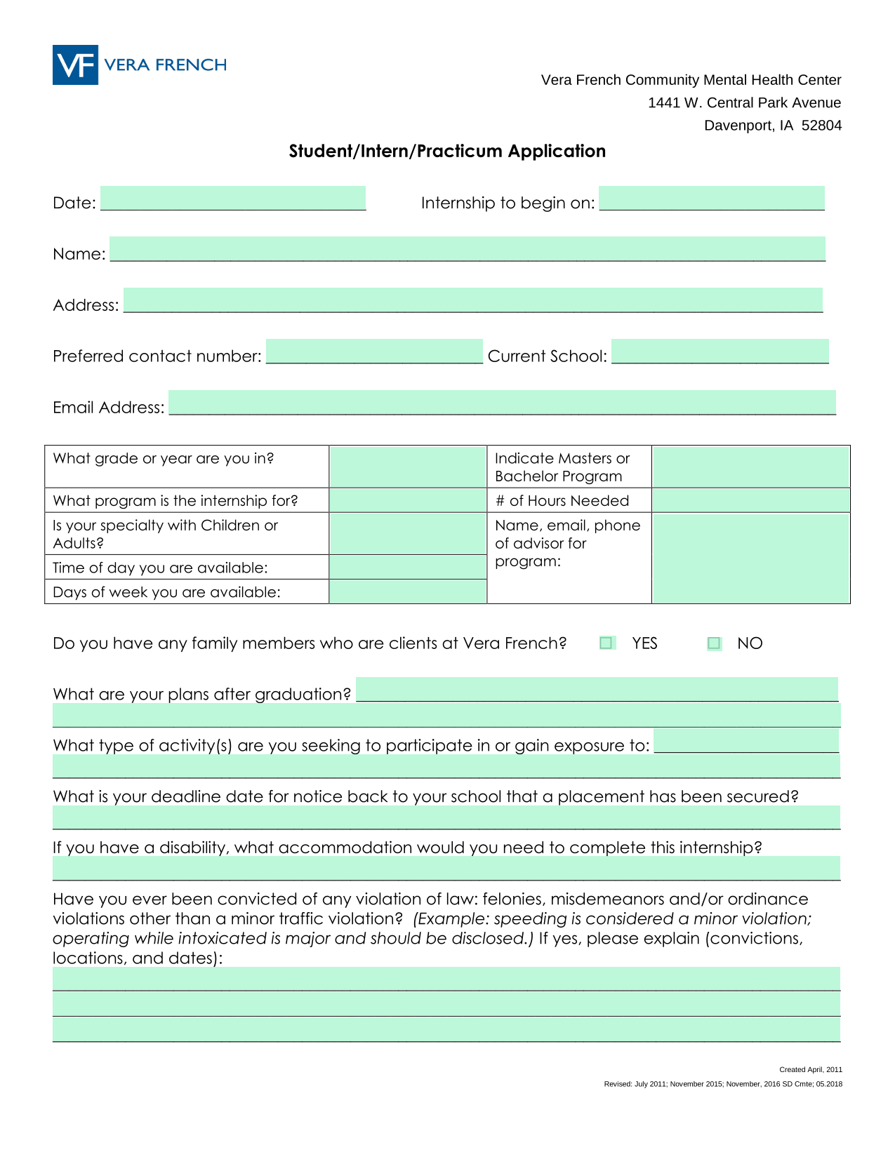 StudentInternPracticum Application screenshot