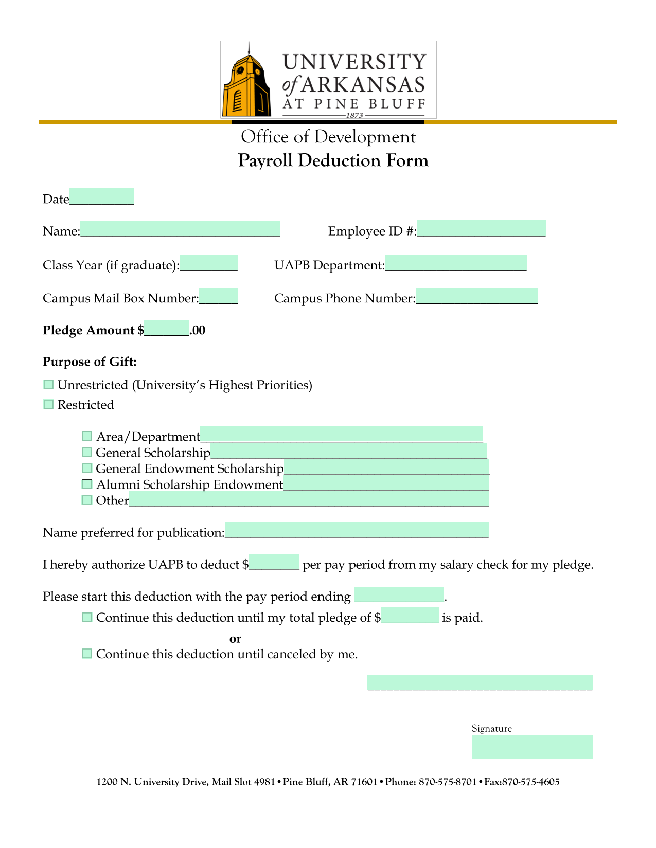 Payroll Deduction Form screenshot