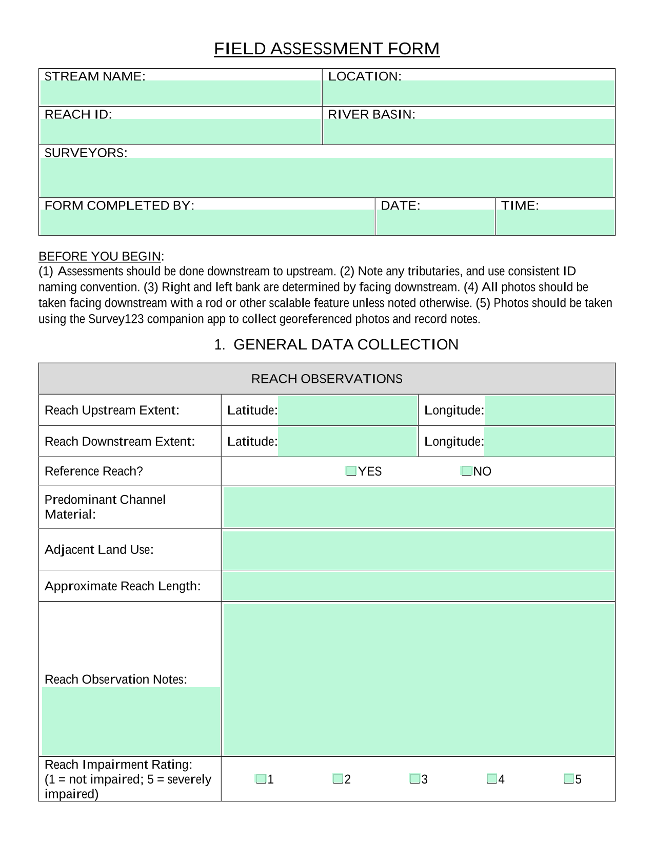 Field Assessment Form screenshot