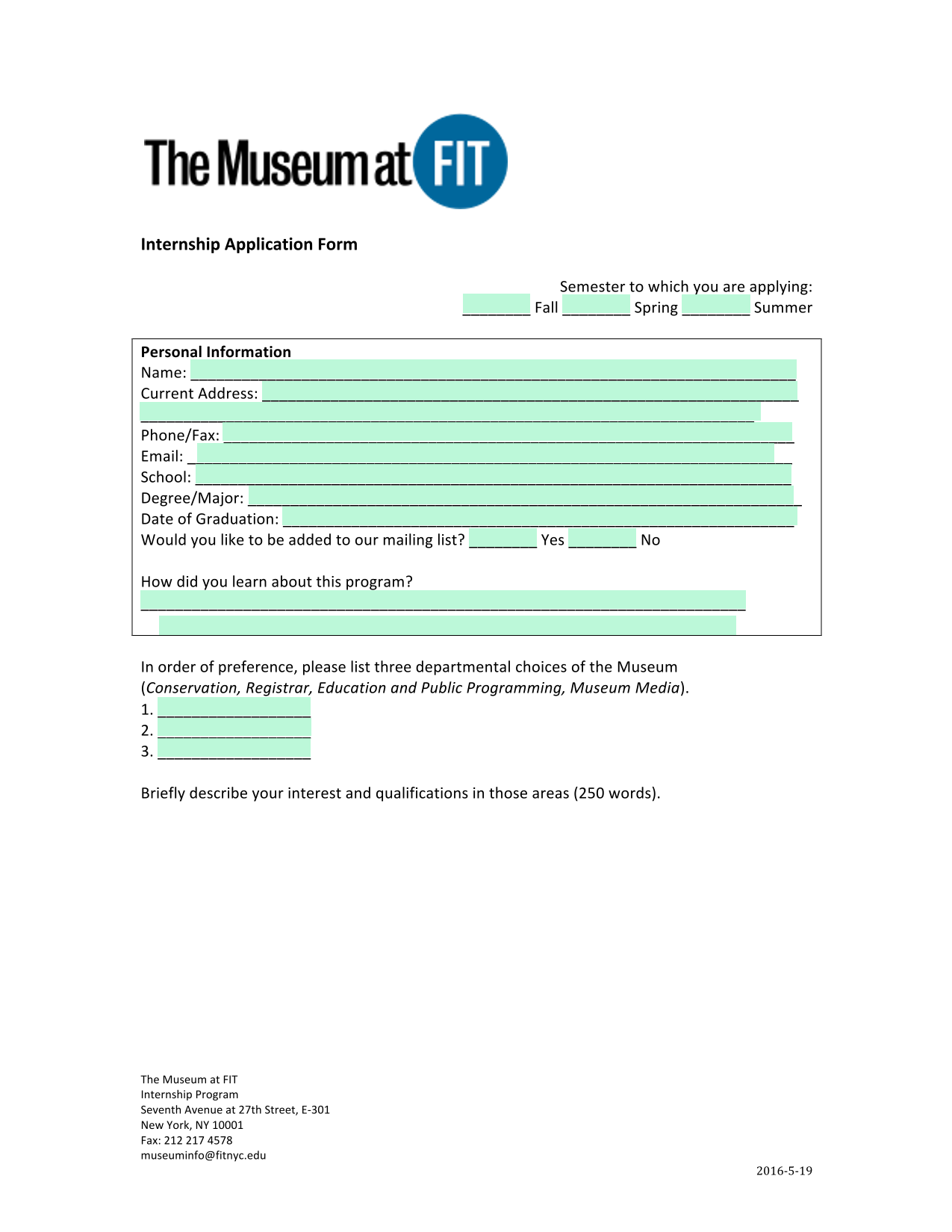 Internship Application Form screenshot