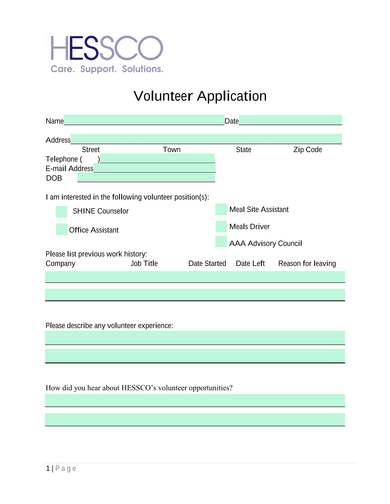 Volunteer Application screenshot