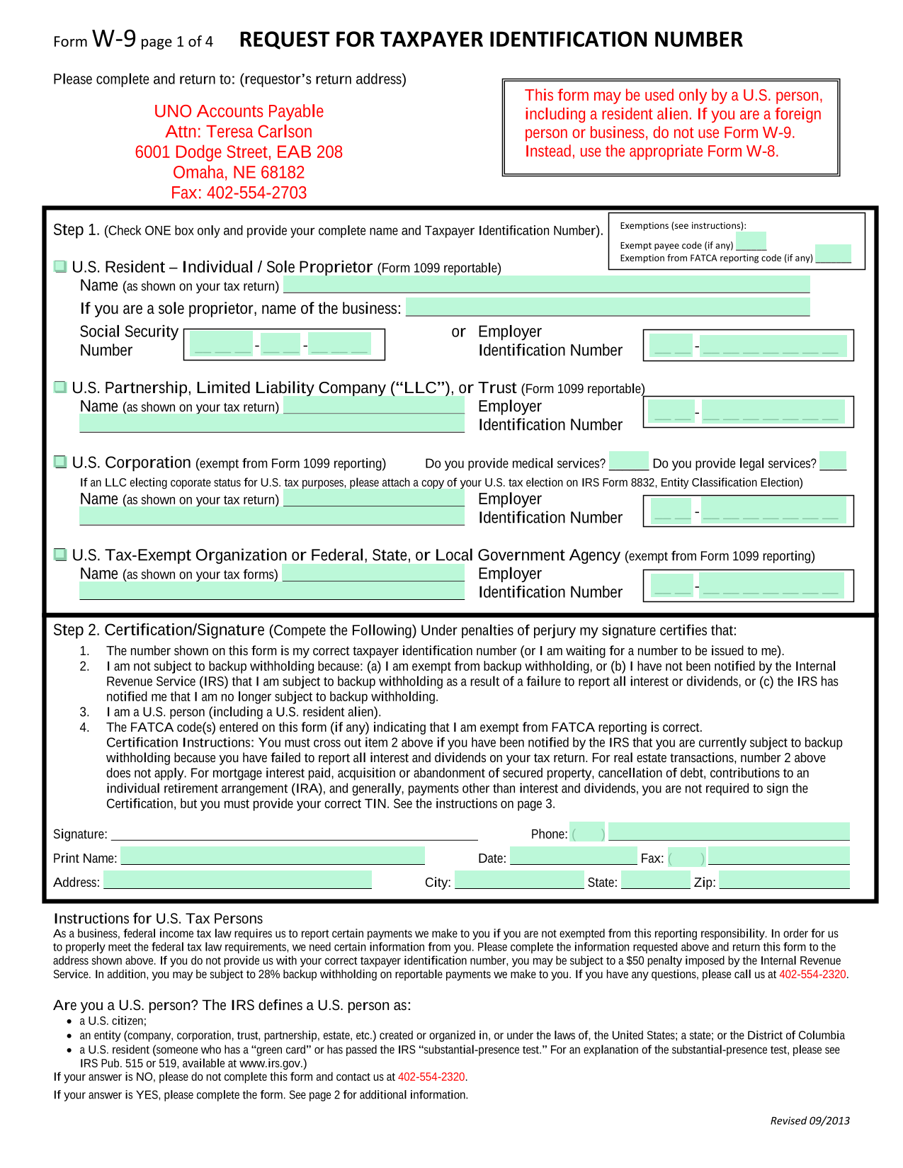 Form W 9 screenshot