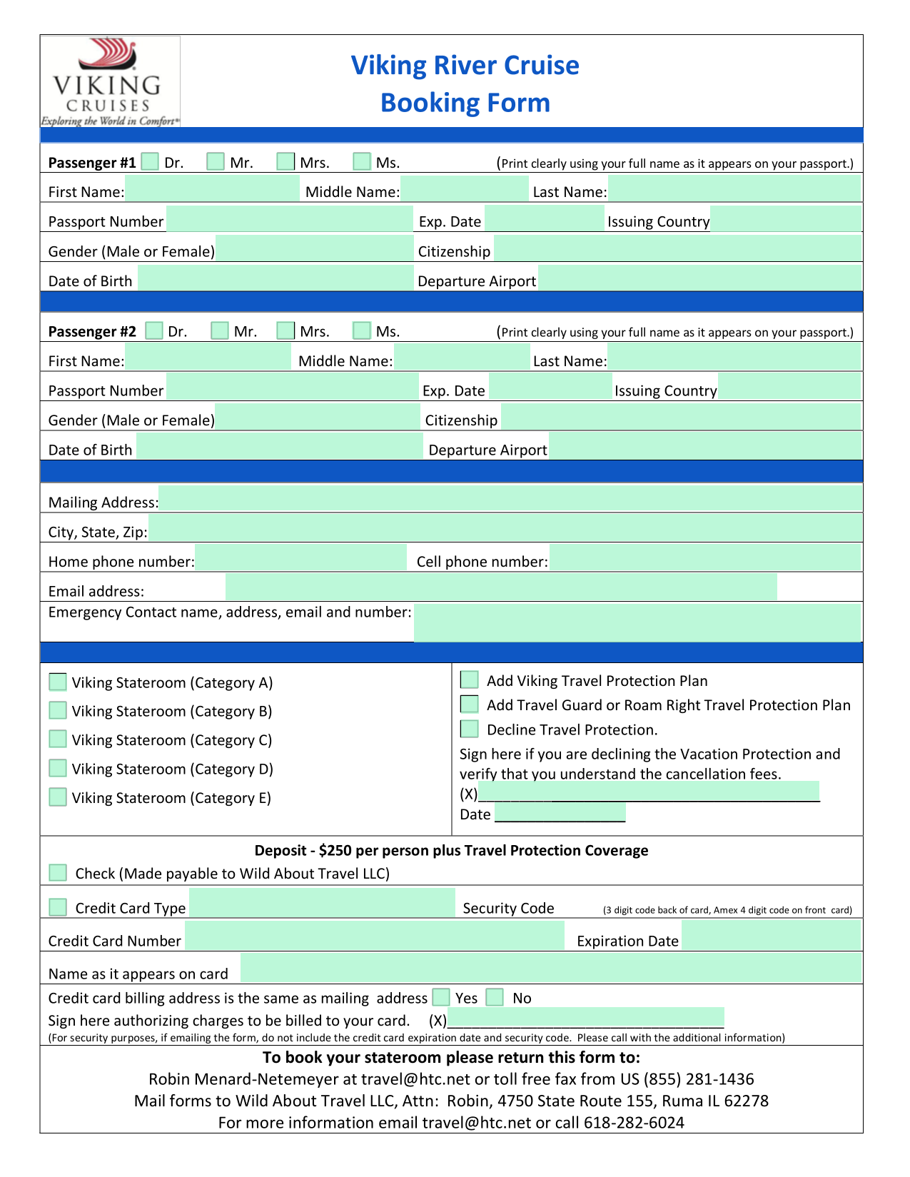 Viking Travel Passenger Booking Form screenshot