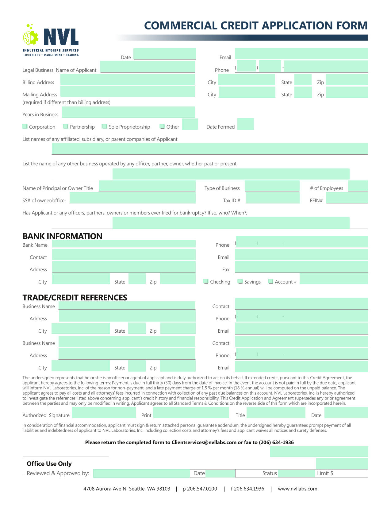 Credit Application And Agreement screenshot