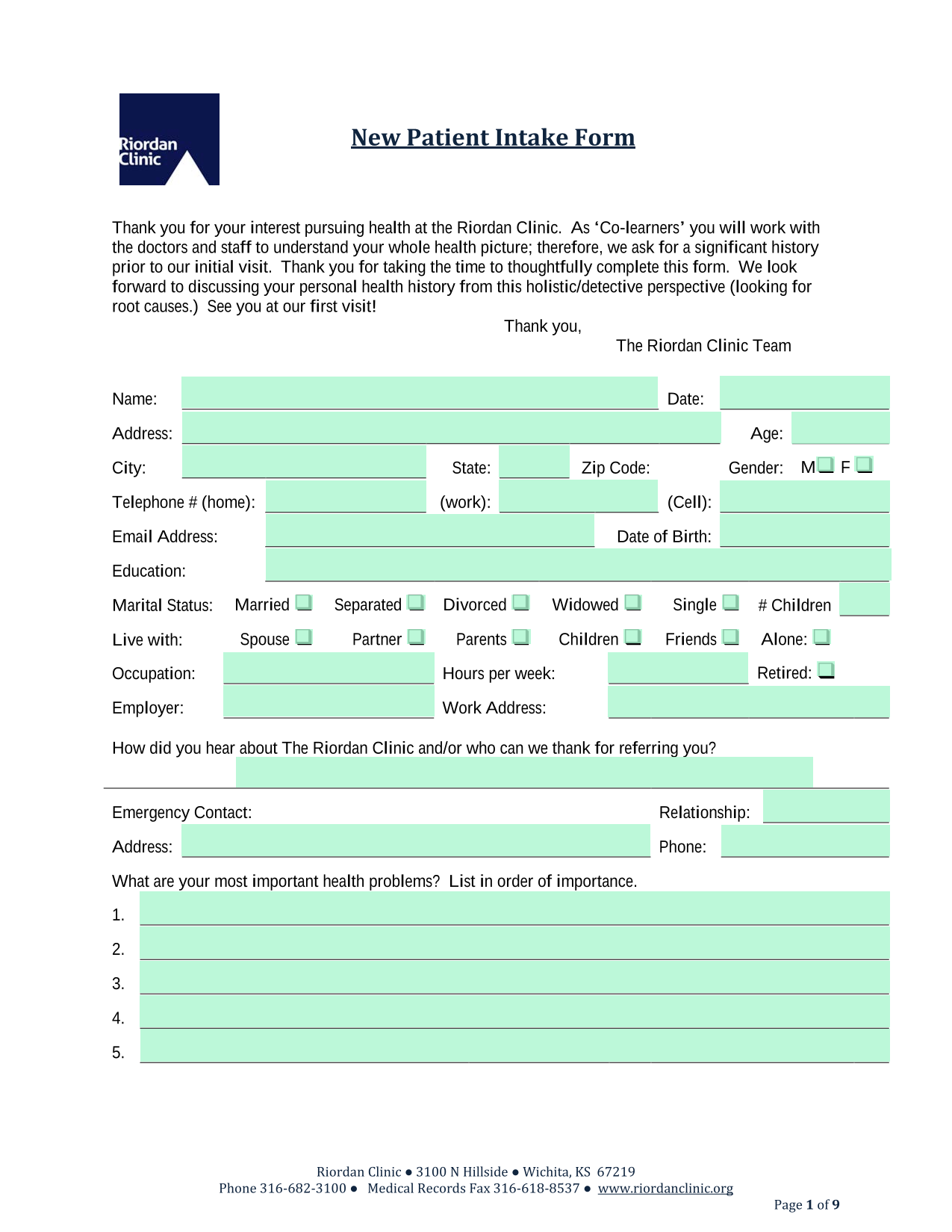 New Patient Intake Form screenshot