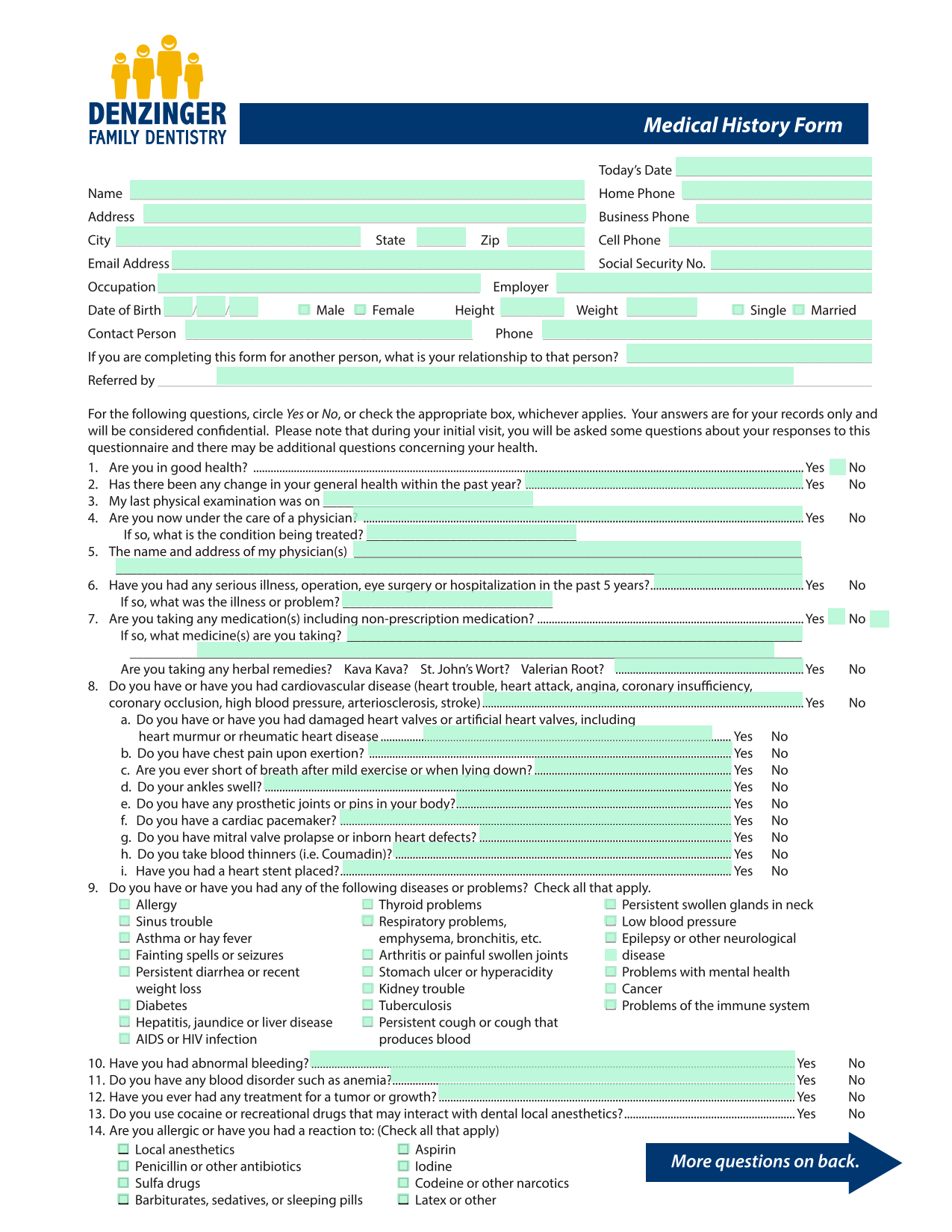Medical History Form screenshot