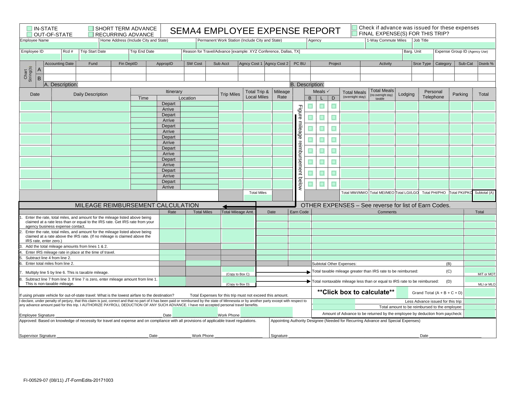 SEMA4 Employee Expense Report screenshot