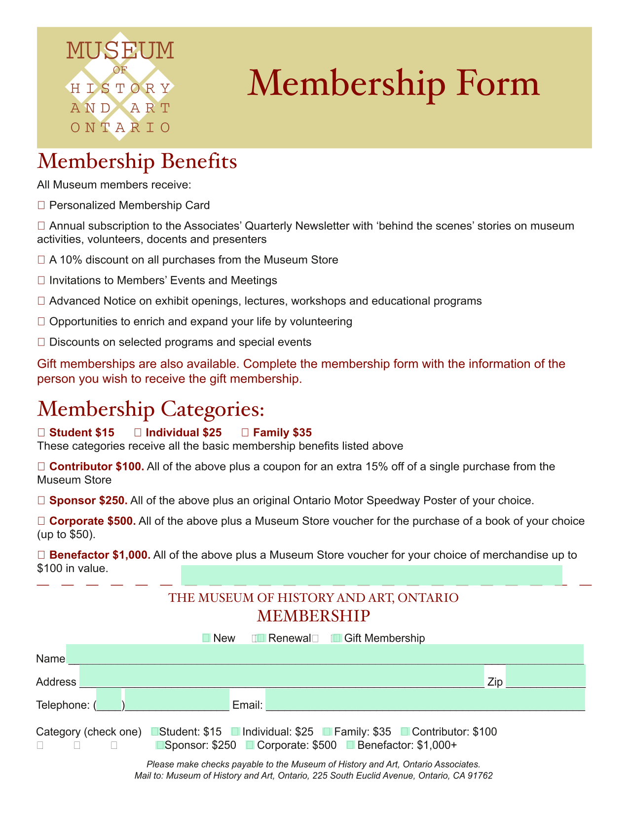 Membership Form screenshot