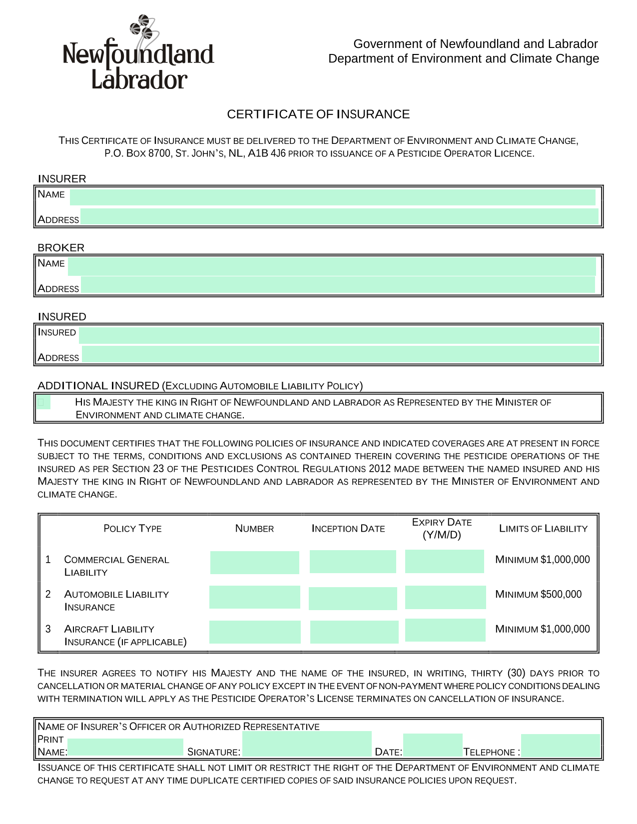 Certificate Of Insurance screenshot