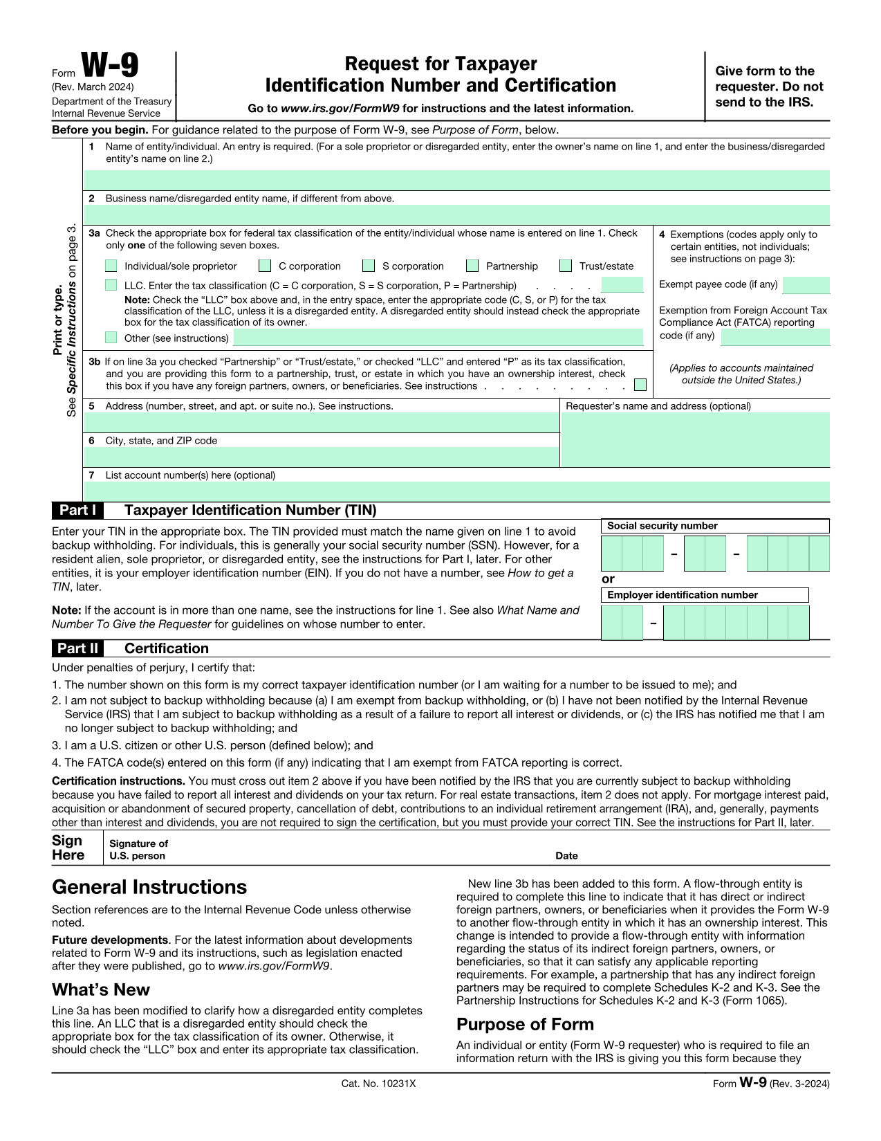 Form W 9 screenshot