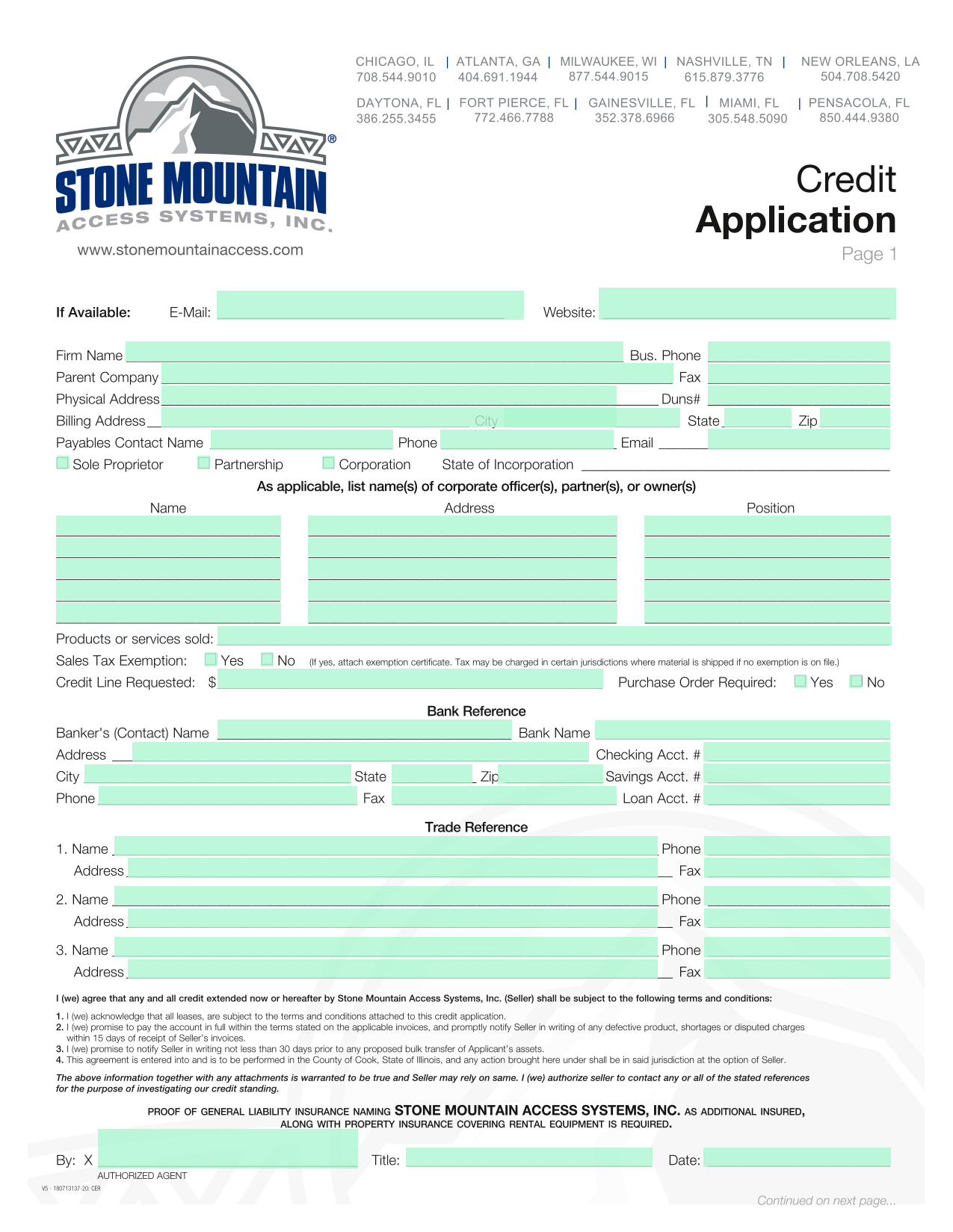 Credit Application Form screenshot