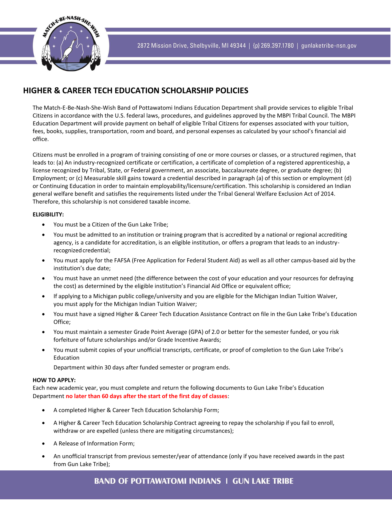 Higher  Career Tech Education Scholarship Policies screenshot