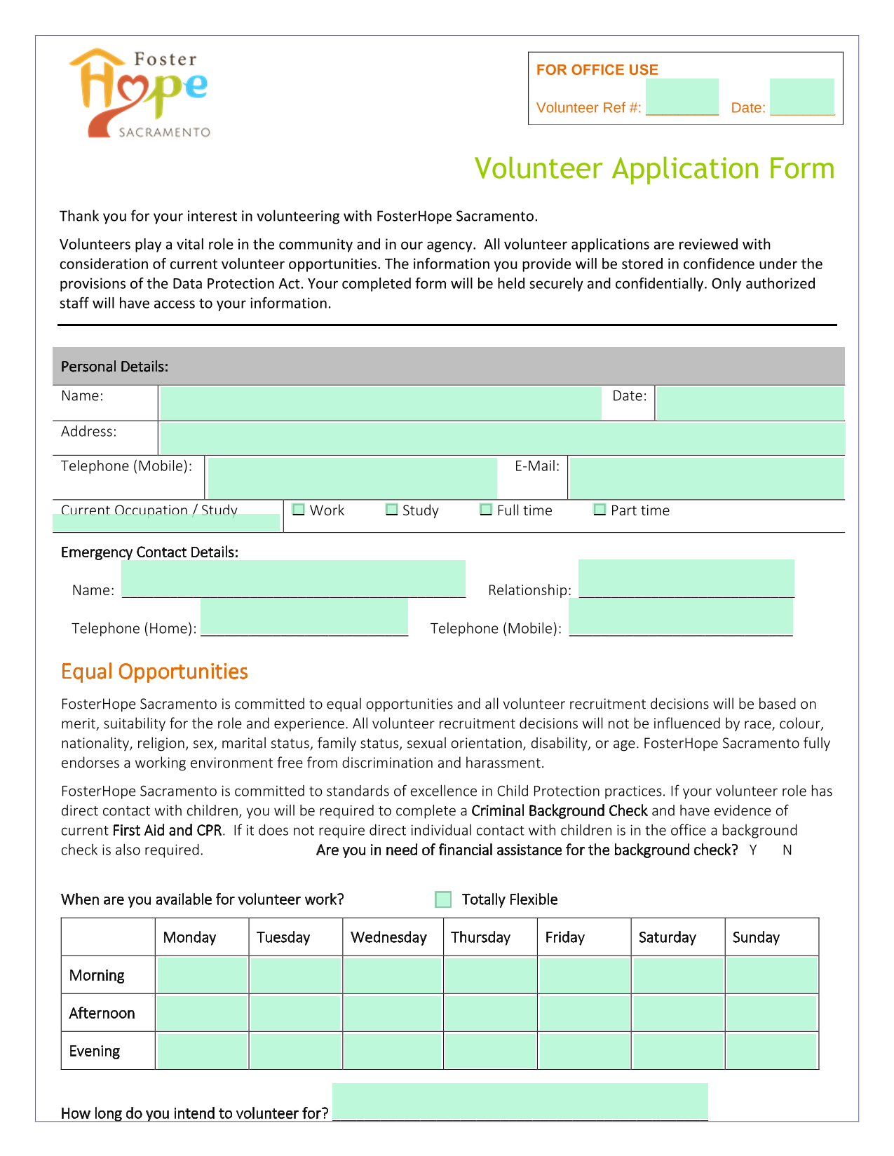 Volunteer Application Form screenshot