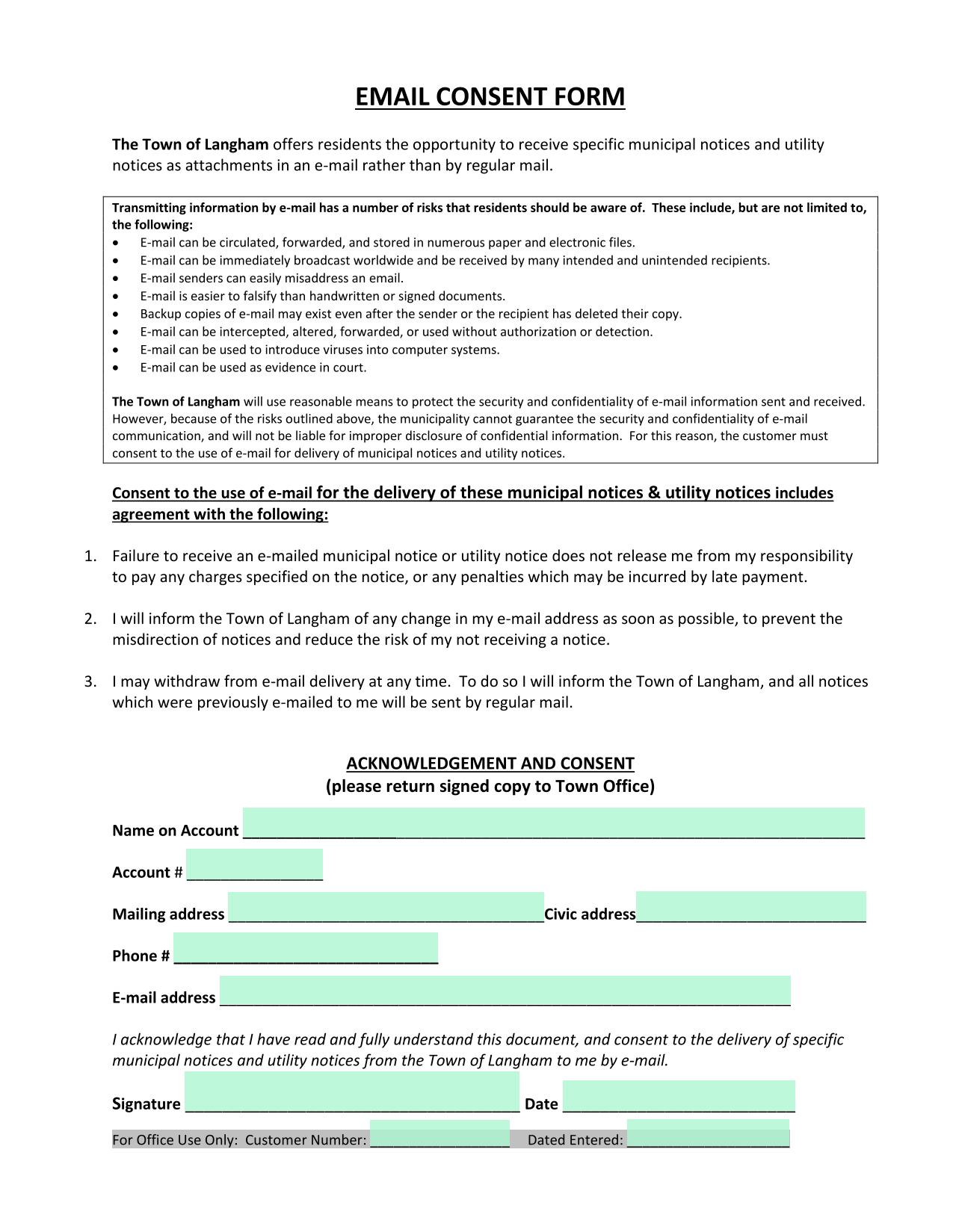 EMAIL CONSENT FORM screenshot