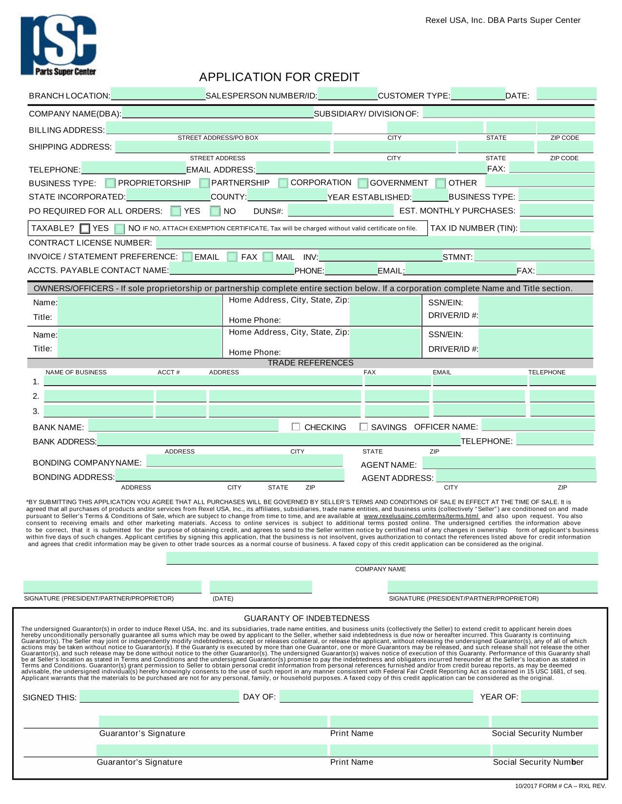 Application For Credit screenshot