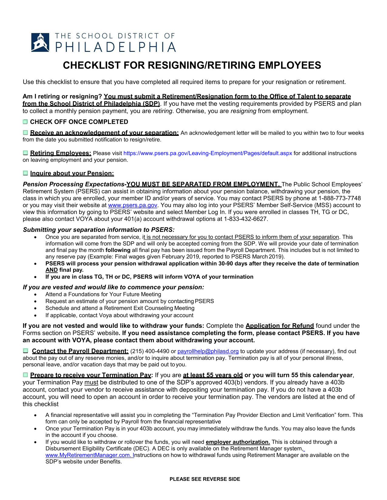 Checklist For ResigningRetiring Employees screenshot