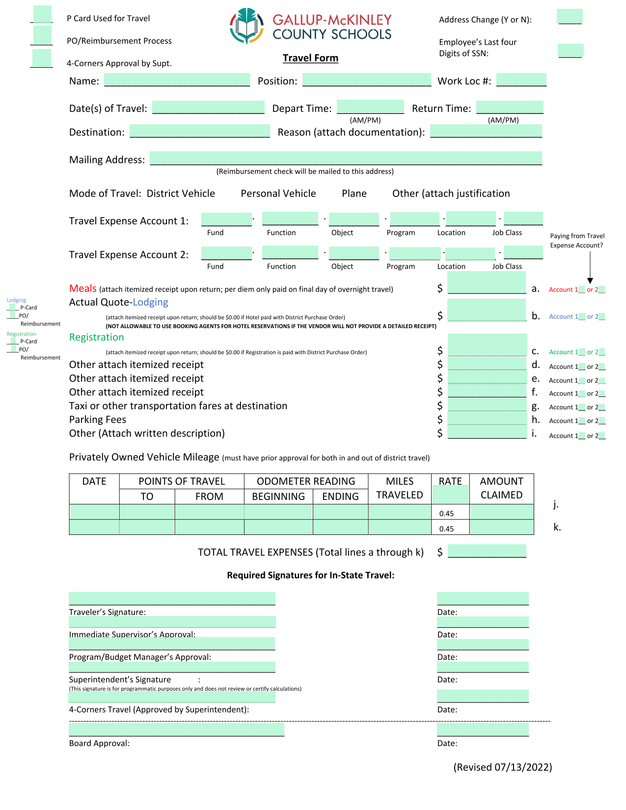 Travel Form screenshot