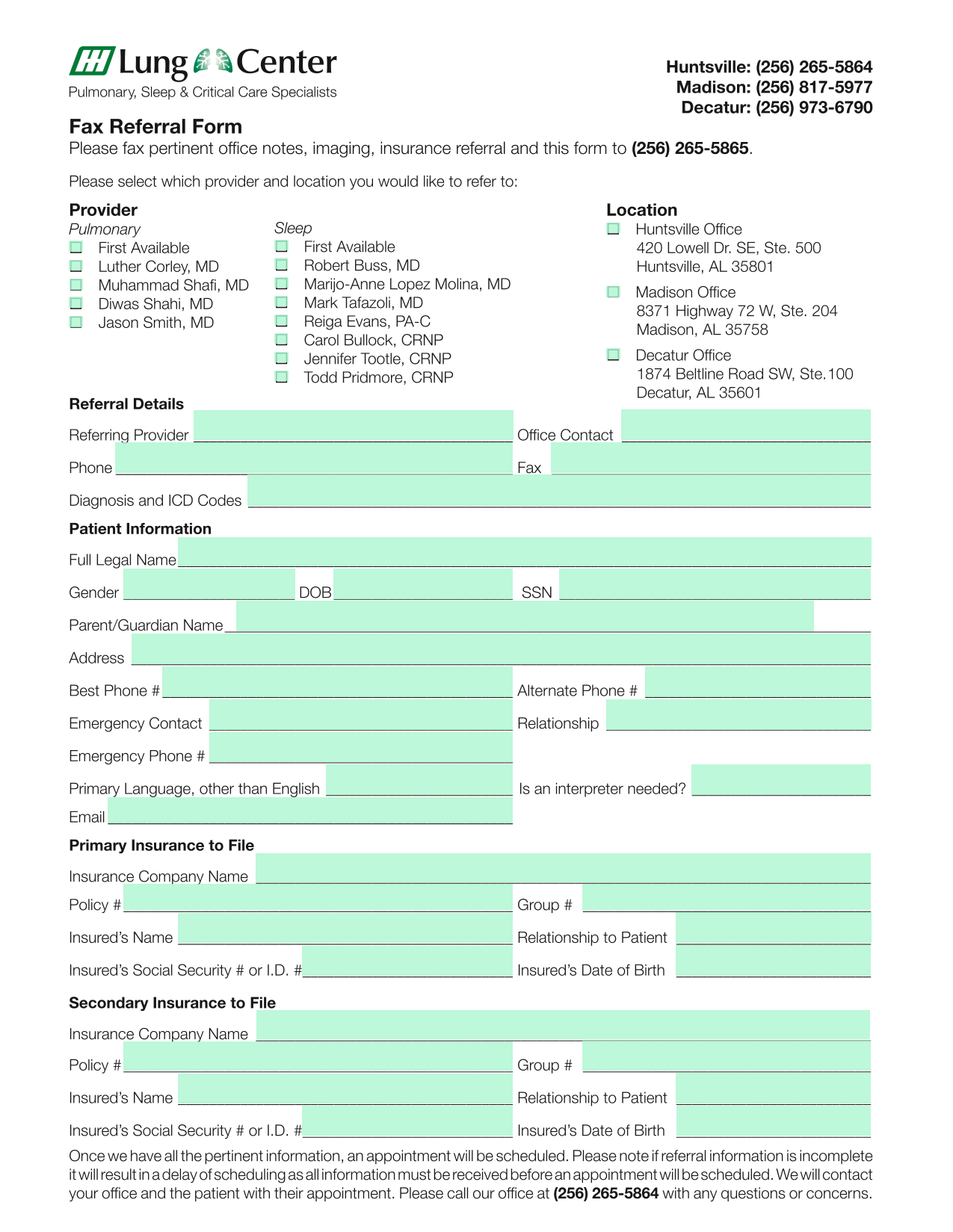Fax Referral Form screenshot