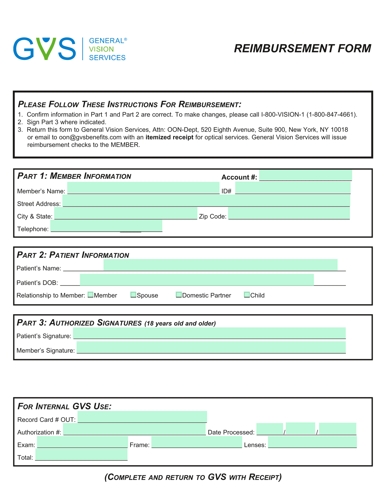 REIMBURSEMENT FORM screenshot