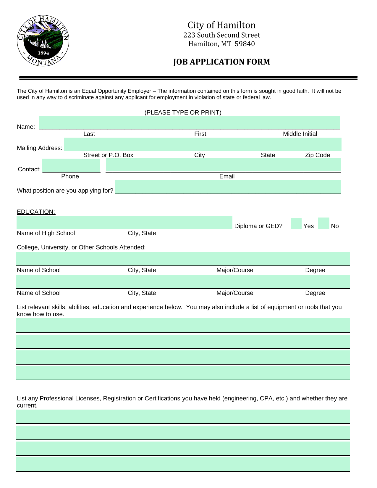 Job Application Form screenshot