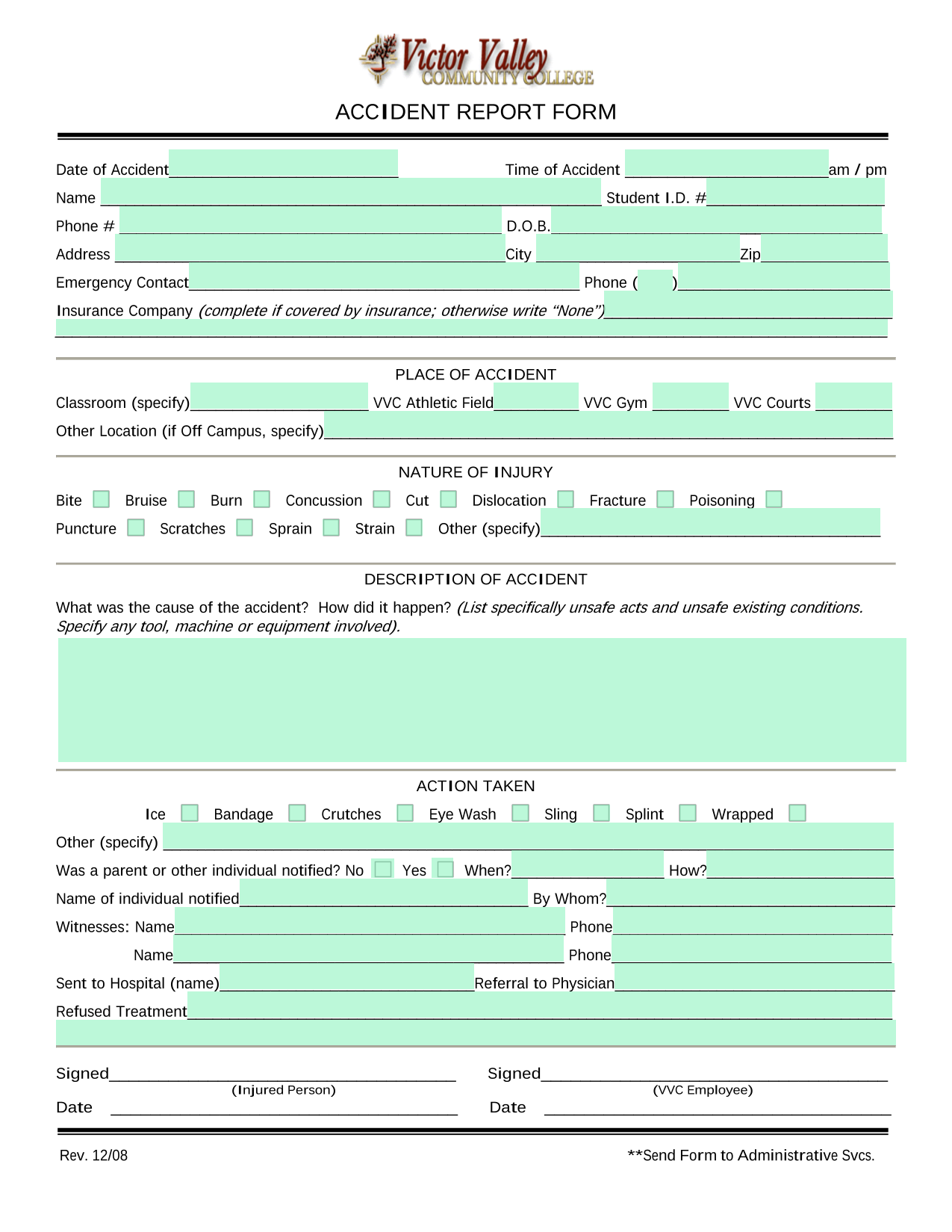Accident Report Form screenshot