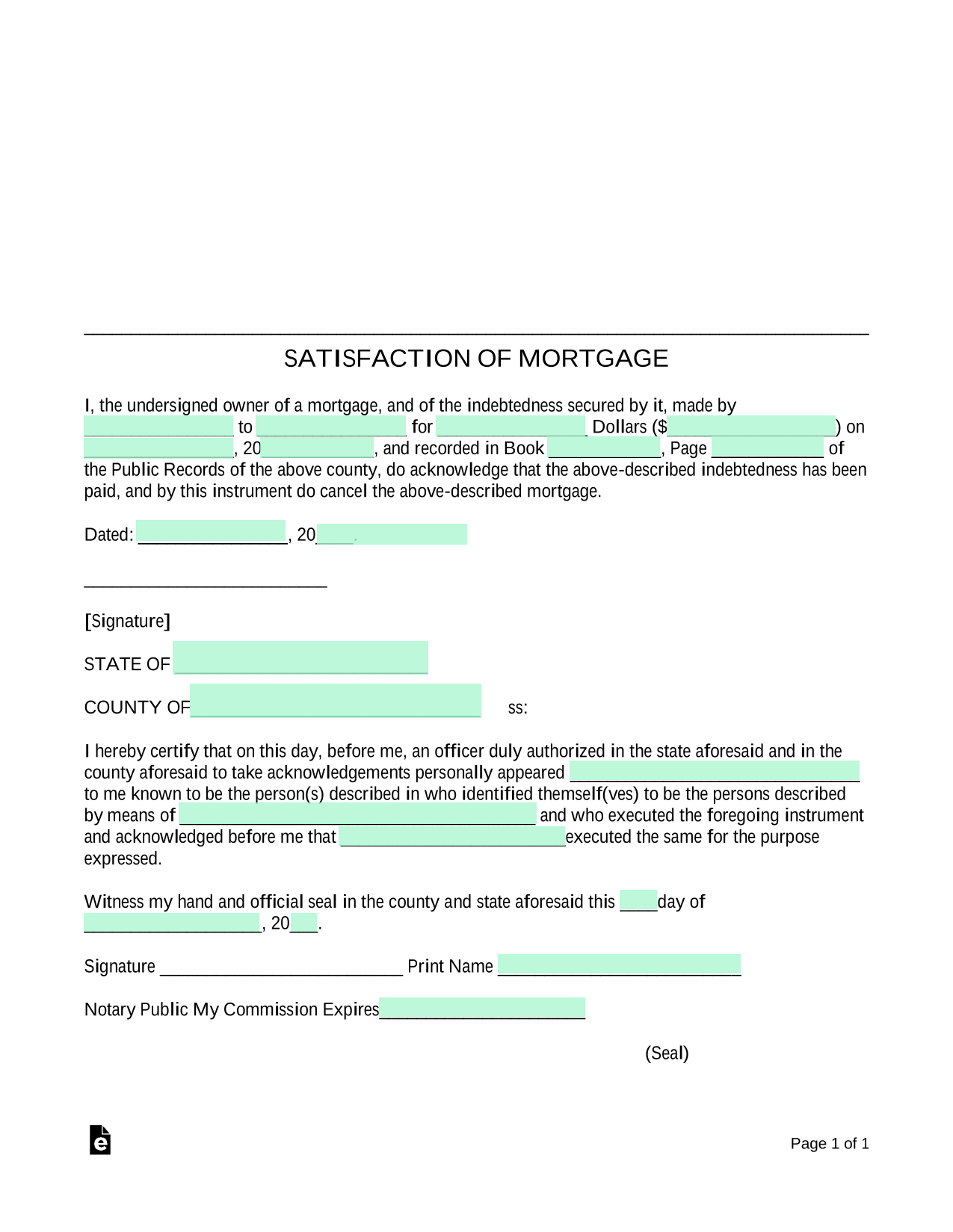 SATISFACTION OF MORTGAGE screenshot