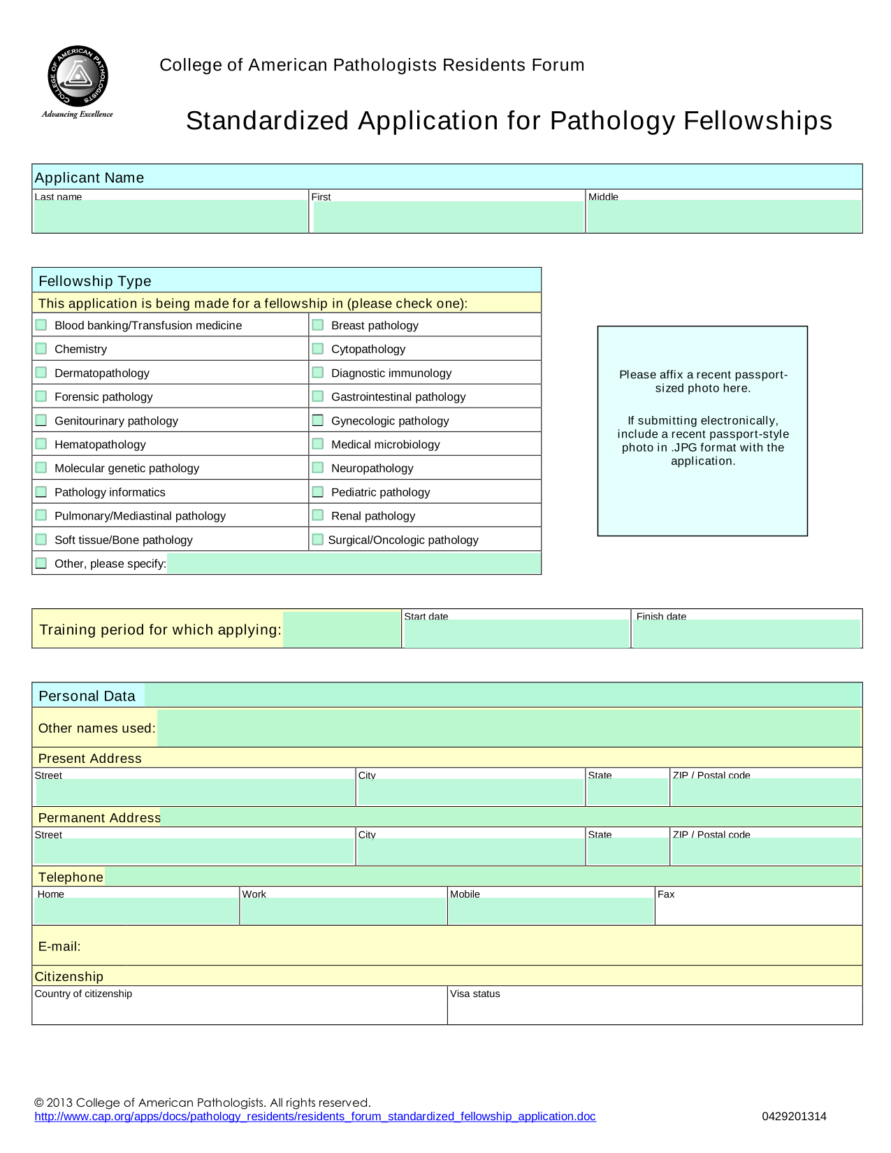 Standardized Application For Pathology Fellowships screenshot