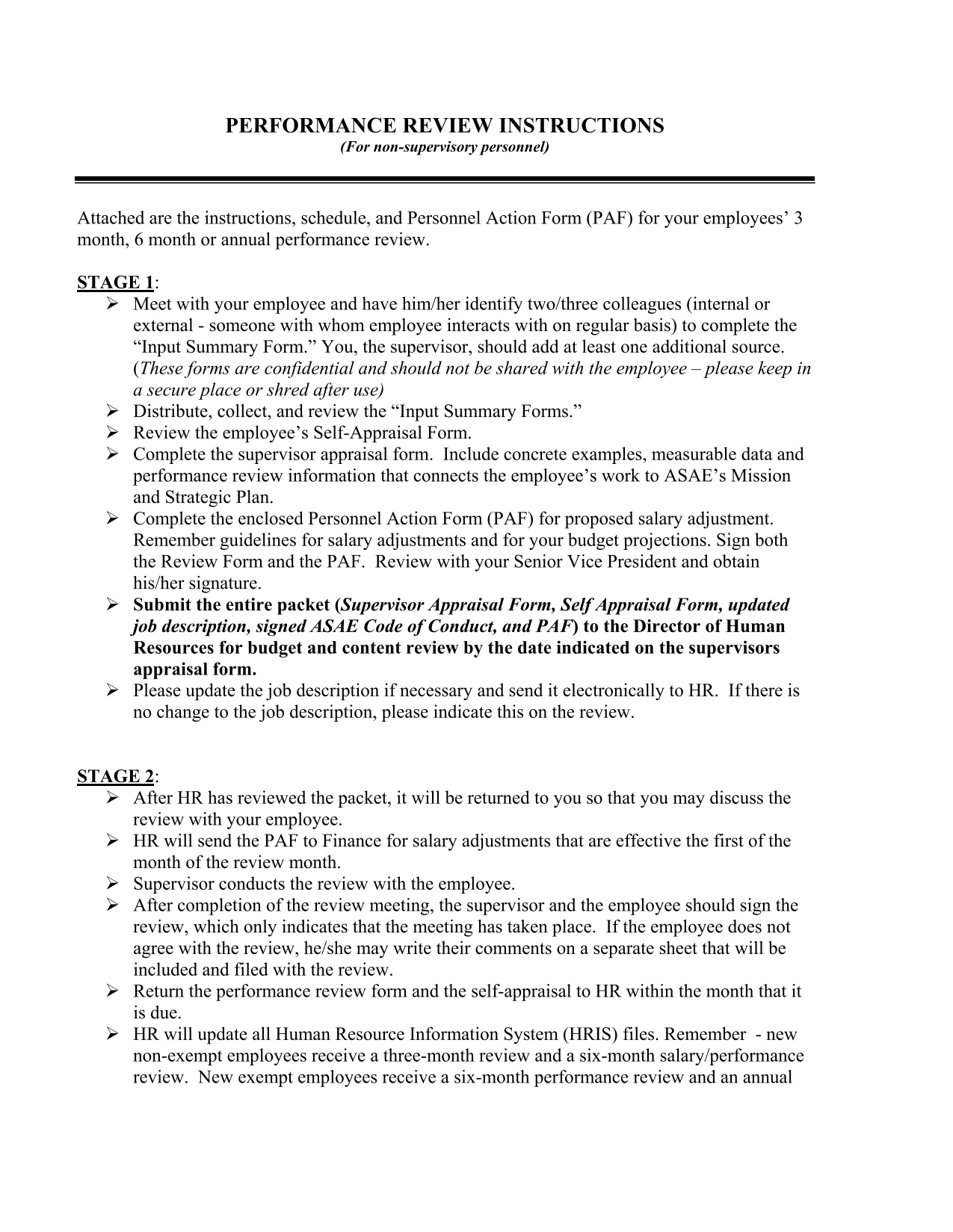 Performance Review Instructions screenshot
